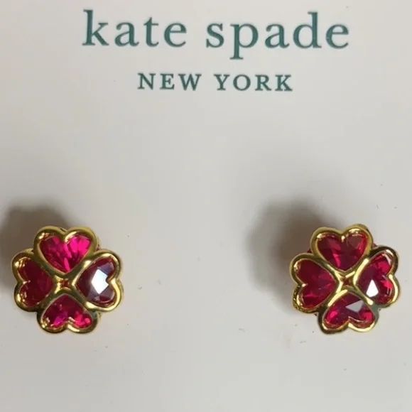 KATE SPADE ♠️ NEW YORK SOMETHING SPARKLY RED CLOVER EARRINGS - Picture 3 of 4